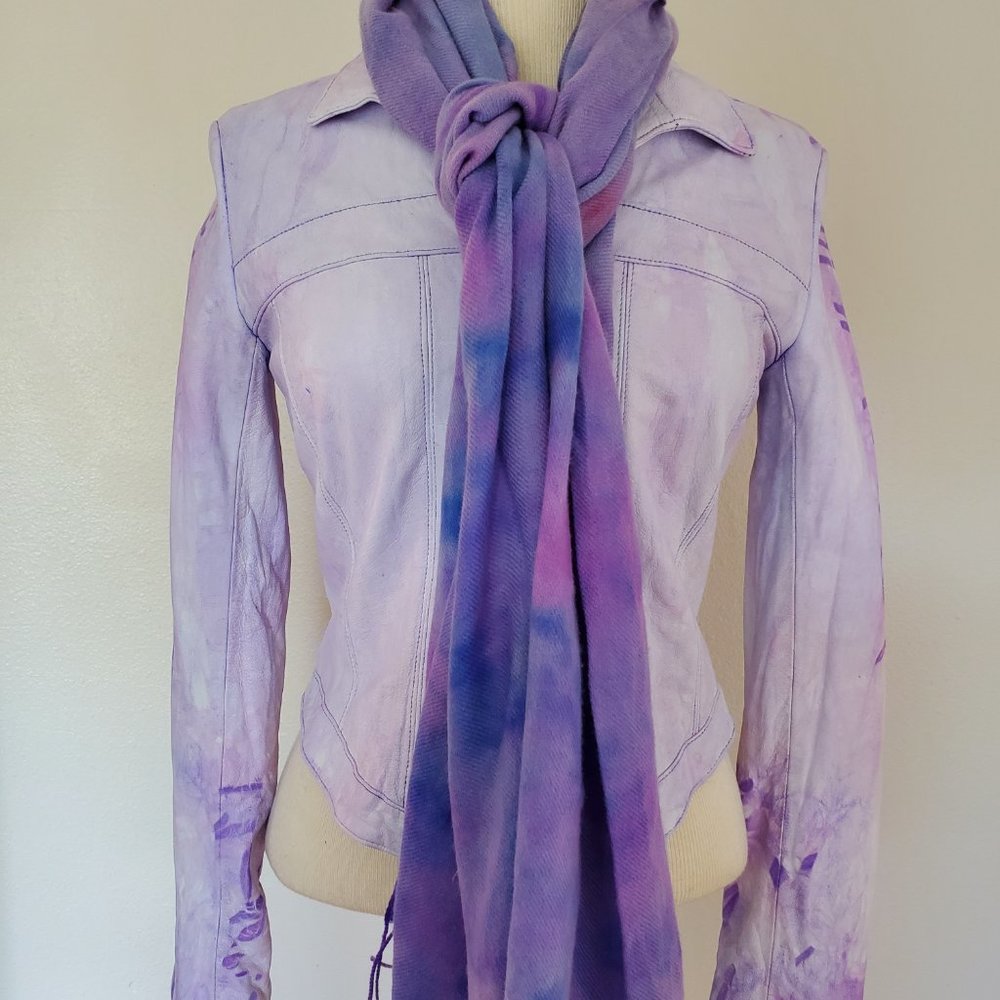 white purple pink Leather Motorcycle biker bomber Jacket tie dyed 2 4 6 XS small - Picture 7 of 10